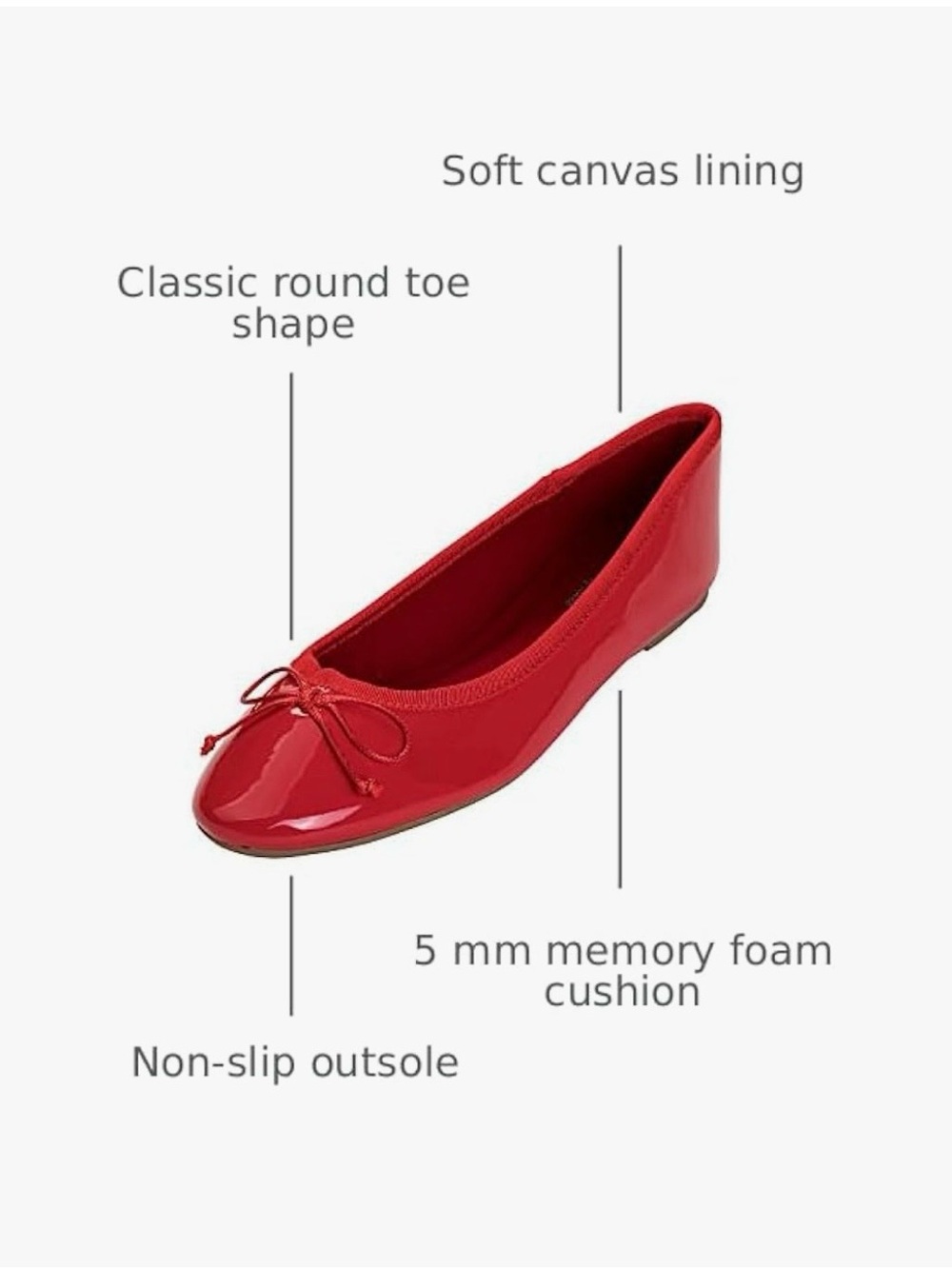 Women’s Red Patent Ballet Flats - Picture 2 of 6